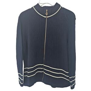 Vintage St. John Sport By Marie Gray Dark Blue Sweater Jacket sz Large Stripes